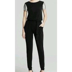 Michael Kors Black Metallic Sleeve Jumpsuit